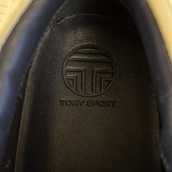 NEW Tory Burch Ruffle Leather Sneaker White & Navy size 7 1/2 - Picture 4 of 4
